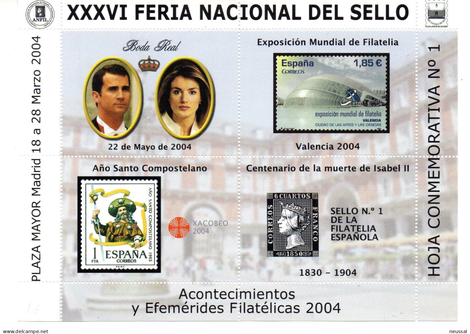 36 Feria Nacional Del Sello. Hoja Conmemorativa Nº 1 - Hojas Conmemorativas