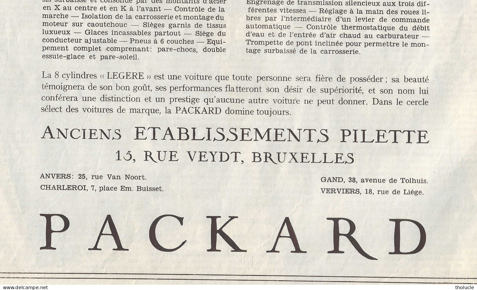 Publicité-Voiture Automobile-"Packard-Huit Cylindres-Légère"-Anciens Ets Pilette-Bruxelles-Soir Illustré Du 2/4/1932 - Cars