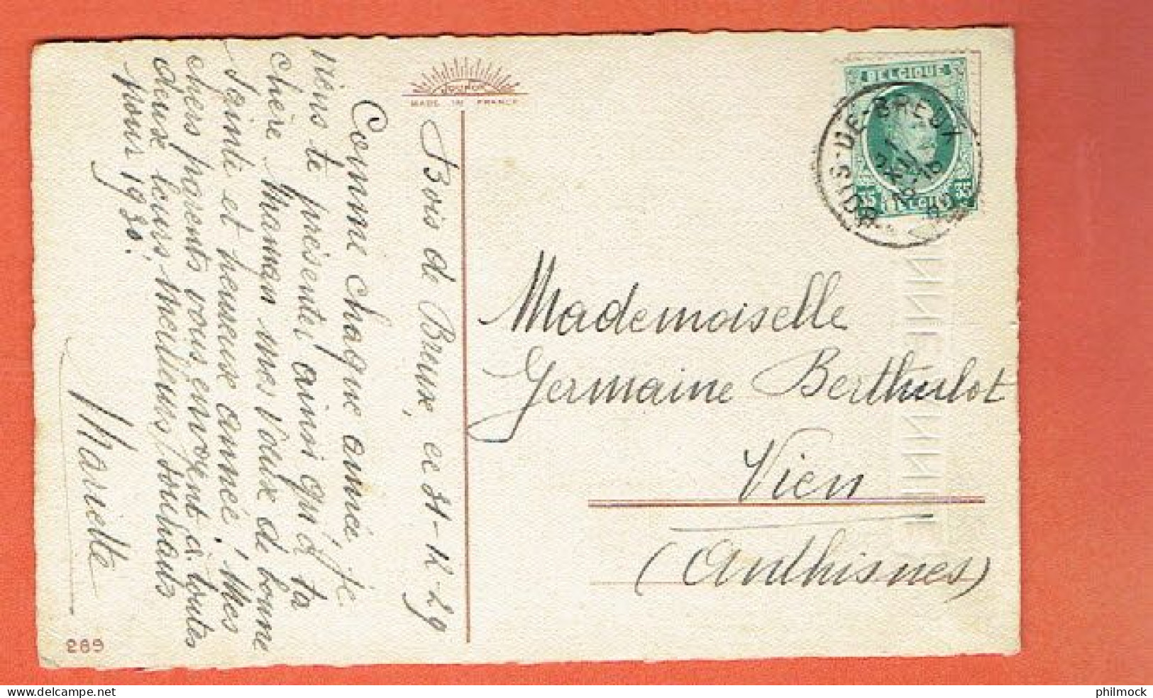 19P - Bonne Année 1929 - Obl Bois De Breux Sur Houyoux 254 Vers Hameau Vien - Anthisnes - Arrondissement De Huy - Anthisnes