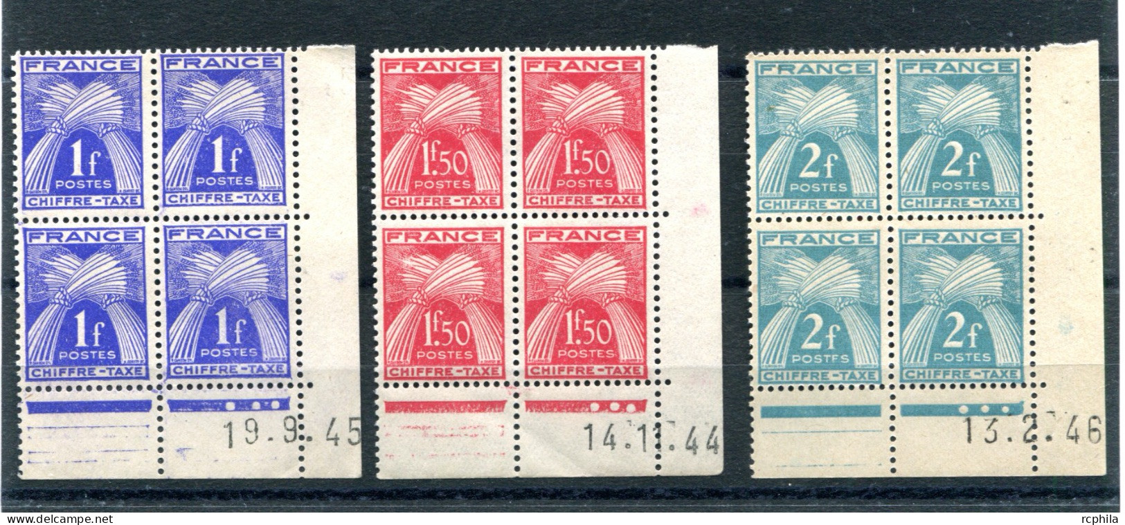 RC 24851 FRANCE  N° 70 / 72 TIMBRE TAXE BLOCS DE 4 COINS DATÉS NEUFS ** MNH TB - Strafport