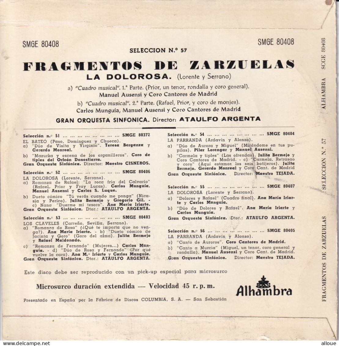 FRAGMENTOS DE ZARZUELAS - LA DOLOROSA - SPAIN EP - CUADRO MUSICAL 1 & 2 - Classique