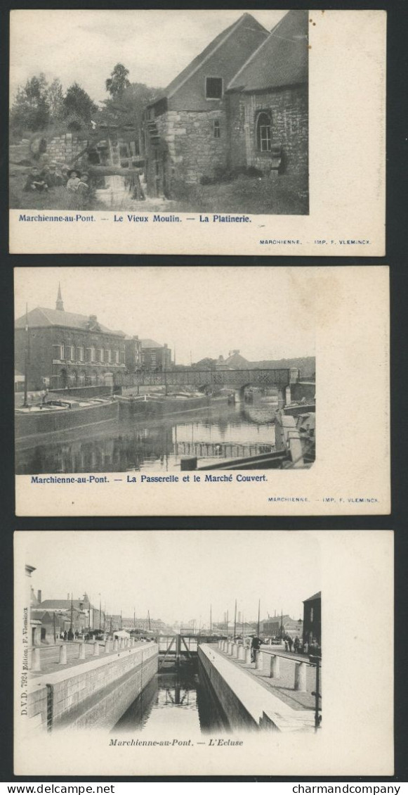 3 CPA Marchienne-au-Pont - Vieux Moulin La Platinerie / Passerelle Et Marché Couvert / L'Ecluse - Voir Scans - Charleroi