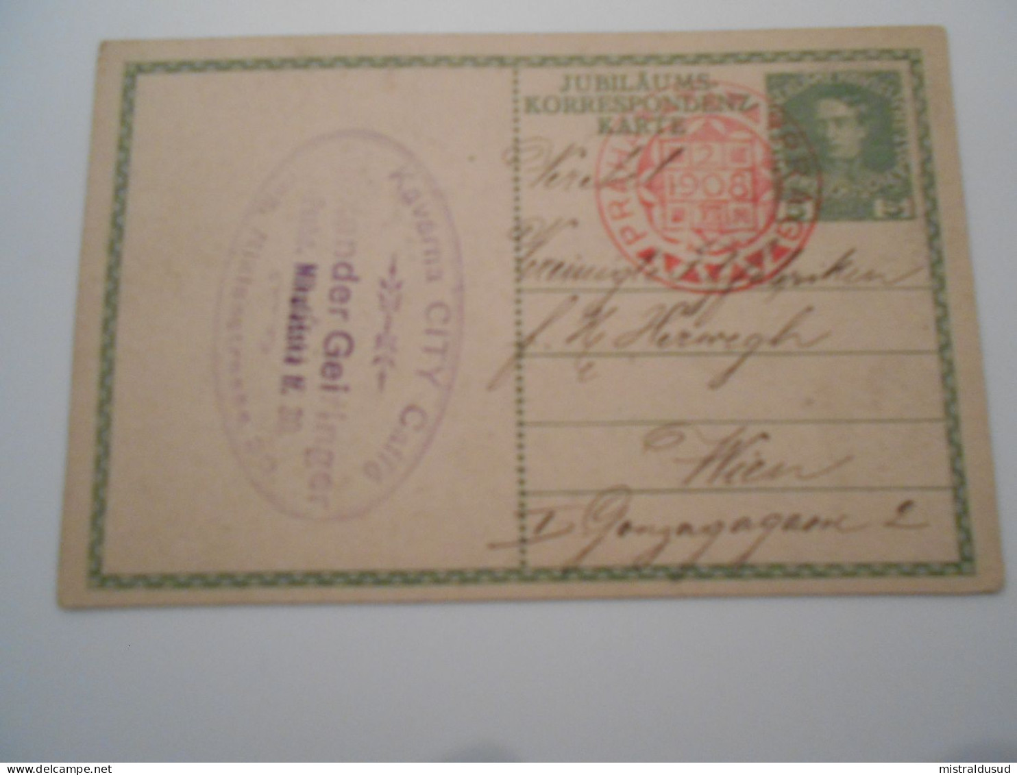 Tchecoslovaquie , Entier Postal  Praha 1908 , Jubilaums - ...-1918 Vorphilatelie