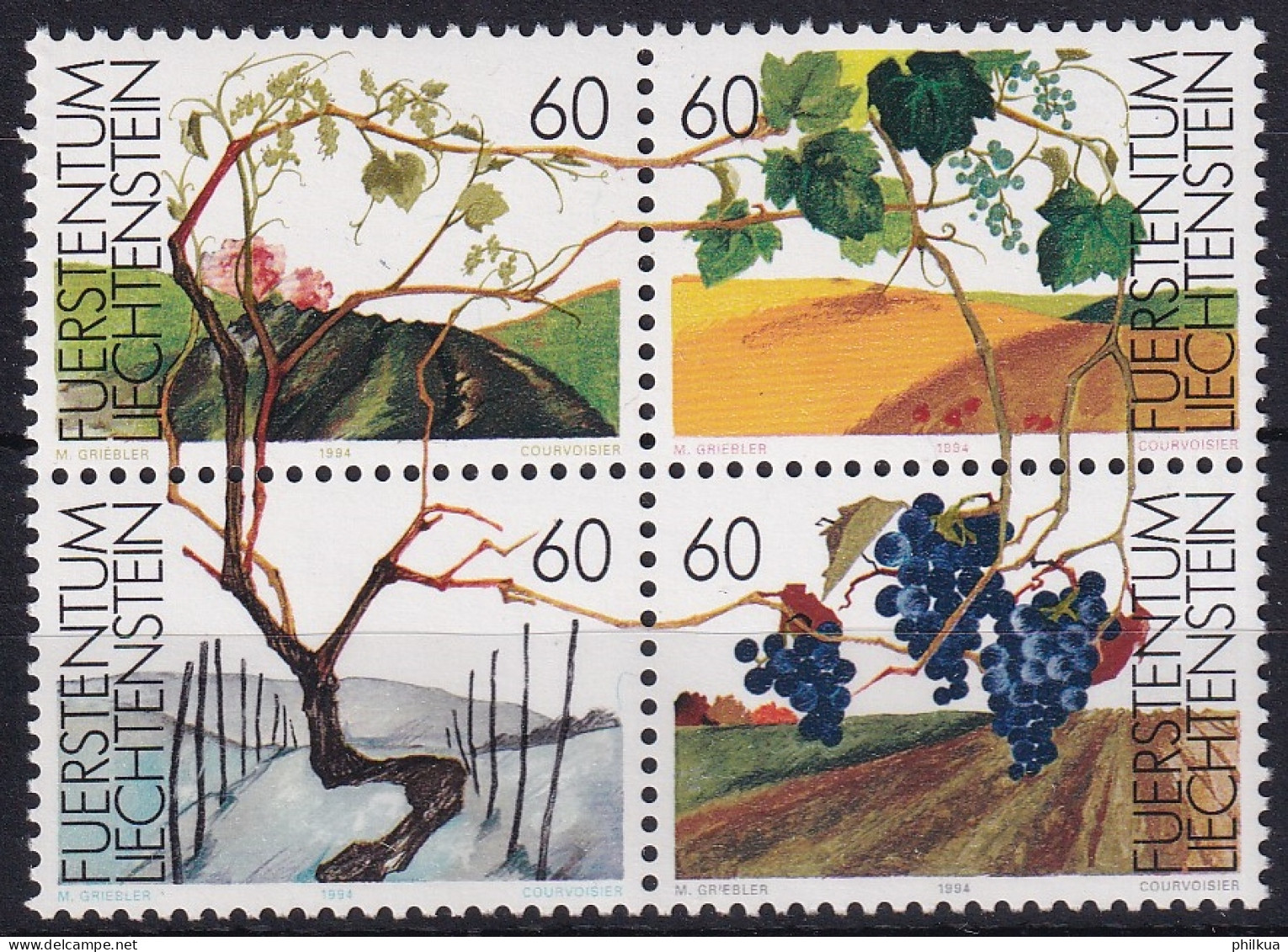 MiNr. 1089 - 1092 Liechtenstein 1994, 5. Sept. Die Weinrebe In Den Vier Jahreszeiten - Postfrisch/**/MNH - Vinos Y Alcoholes