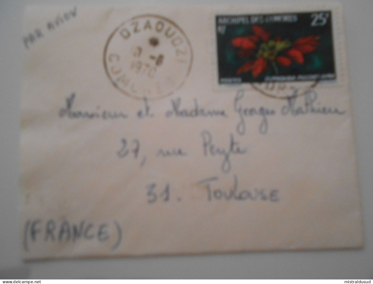 France Ex-colonies ,comores Lettre De Dzaoudzi  1970 Pour Toulouse - Cartas & Documentos