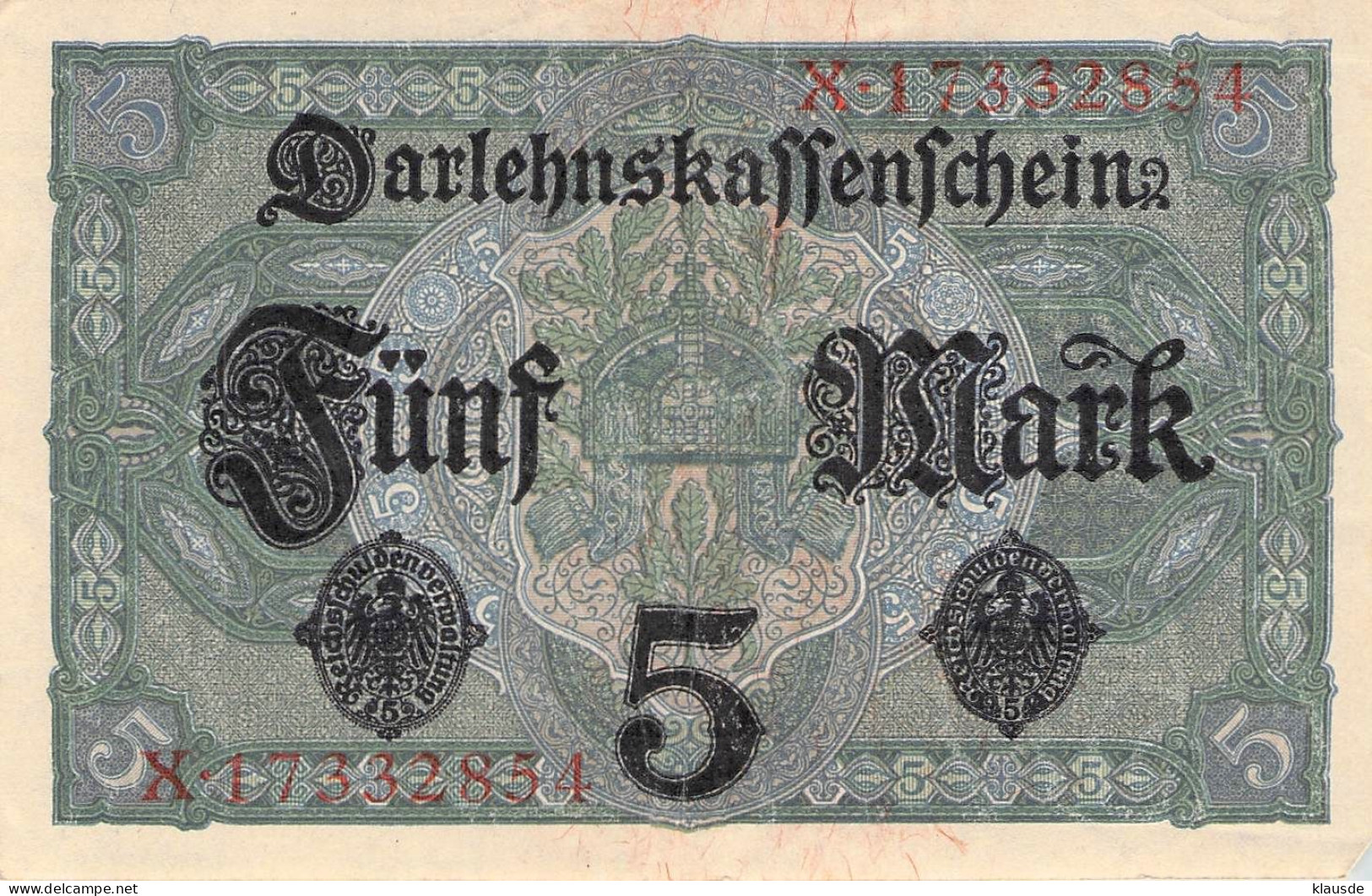 5 Mark 1917 Reichsbanknote AU/EF (II) Darlehenskassenschein - 5 Mark