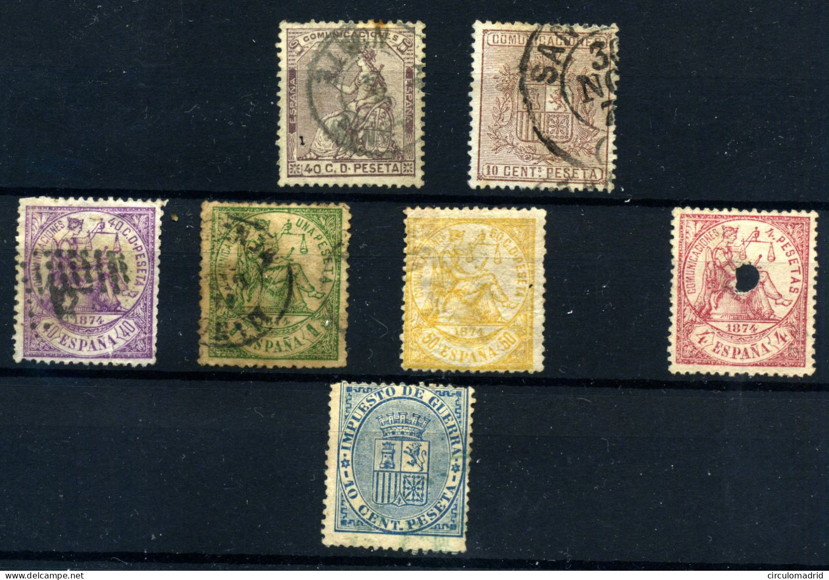España Nº 136 Usado, 142 (*), 148, 150 Usados, 149*, 151T, 153 Usado. Año 1873/4 - Used Stamps