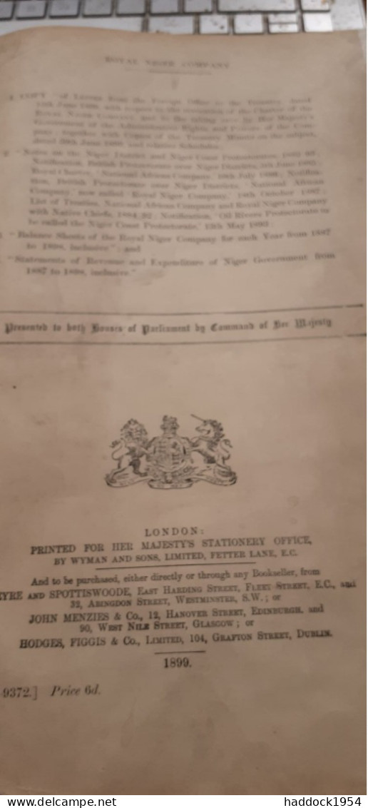 Royal Niger Company Wyman And Sons 1899 - Afrique