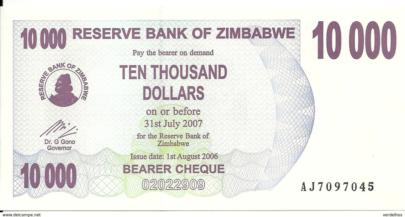 ZIMBABWE 10000 DOLLARS 2006 UNC P 46 B - Zimbabwe