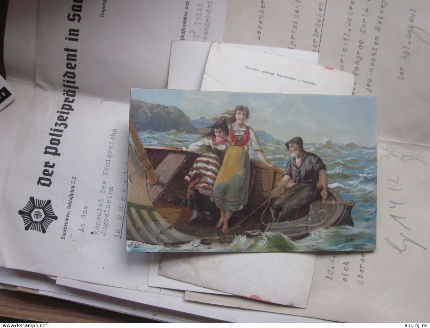 Storm At Sea In A Boat Rob Kammerer J C Litho Old Postcards - Janser