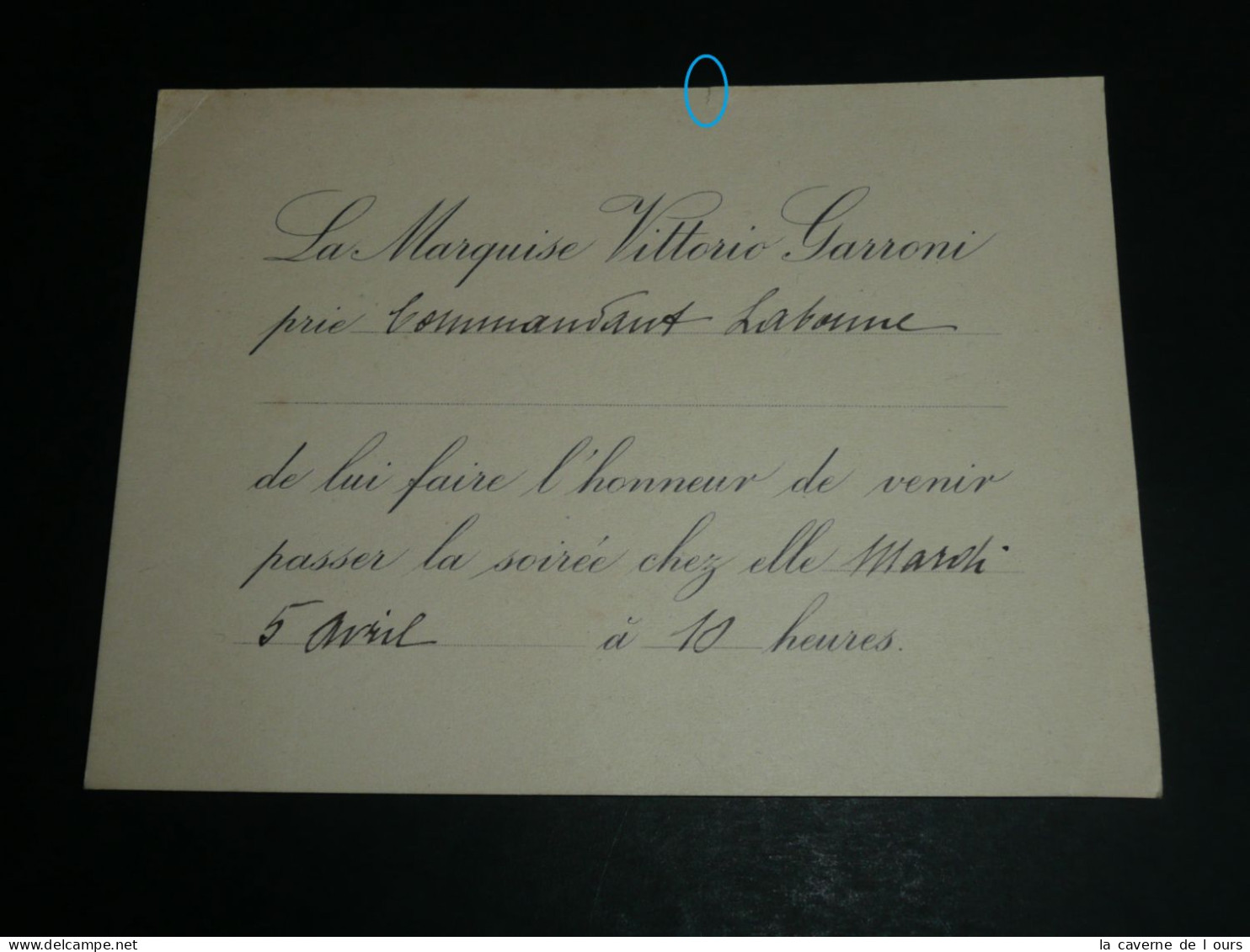 Archives Roger Labonne 1er Commandant LVF, Carton D'invitation à Une Soirée, Marquise Vittorio Garroni - Documents