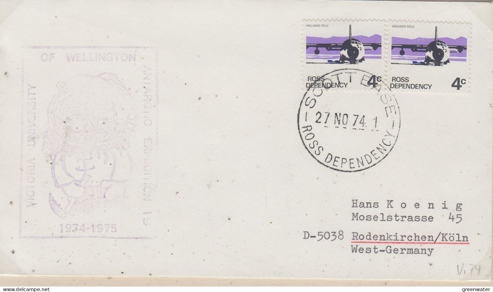 Ross Dependency Cover Victoria University Of Wellington Antarctic Expedition Ca Scott Base 24 NO 1974 (XX167A) - Lettres & Documents