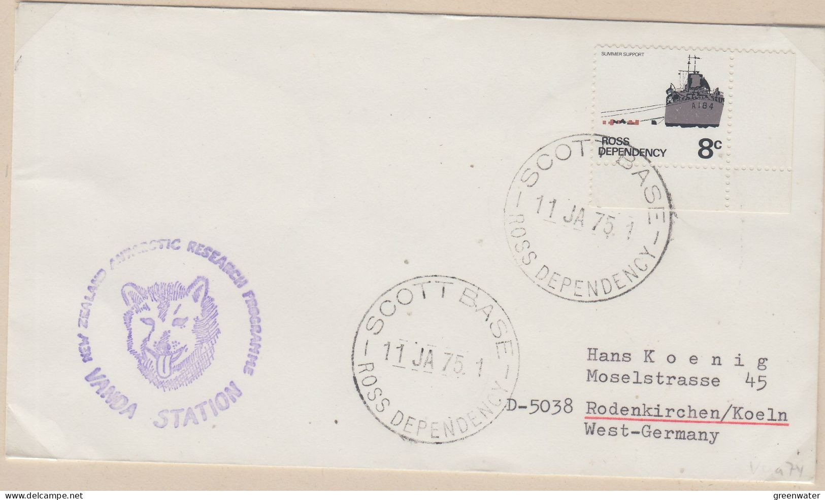 Ross Dependency Cover Vanda Station NZ  Antarctic Research  Expedition Ca Scott Base 11 JA 1975 (XX167B) - Covers & Documents