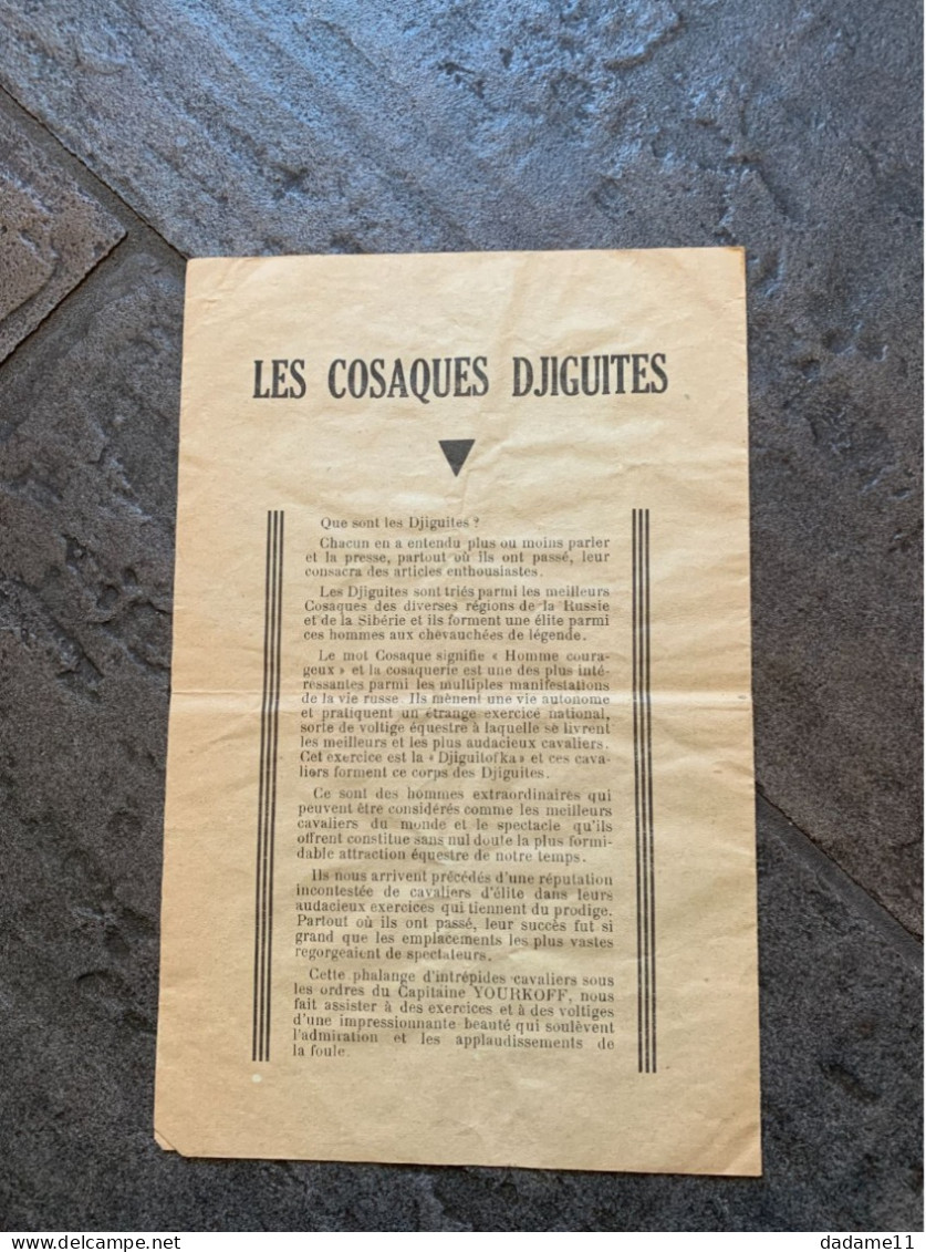 Cirque Des Cosaques Djiguites à Sarre-Union Année 30 - Programmes