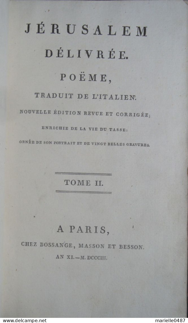 Le Tasse - La Jérusalem Délivrée Paris, Bossange, 1803 - 1701-1800