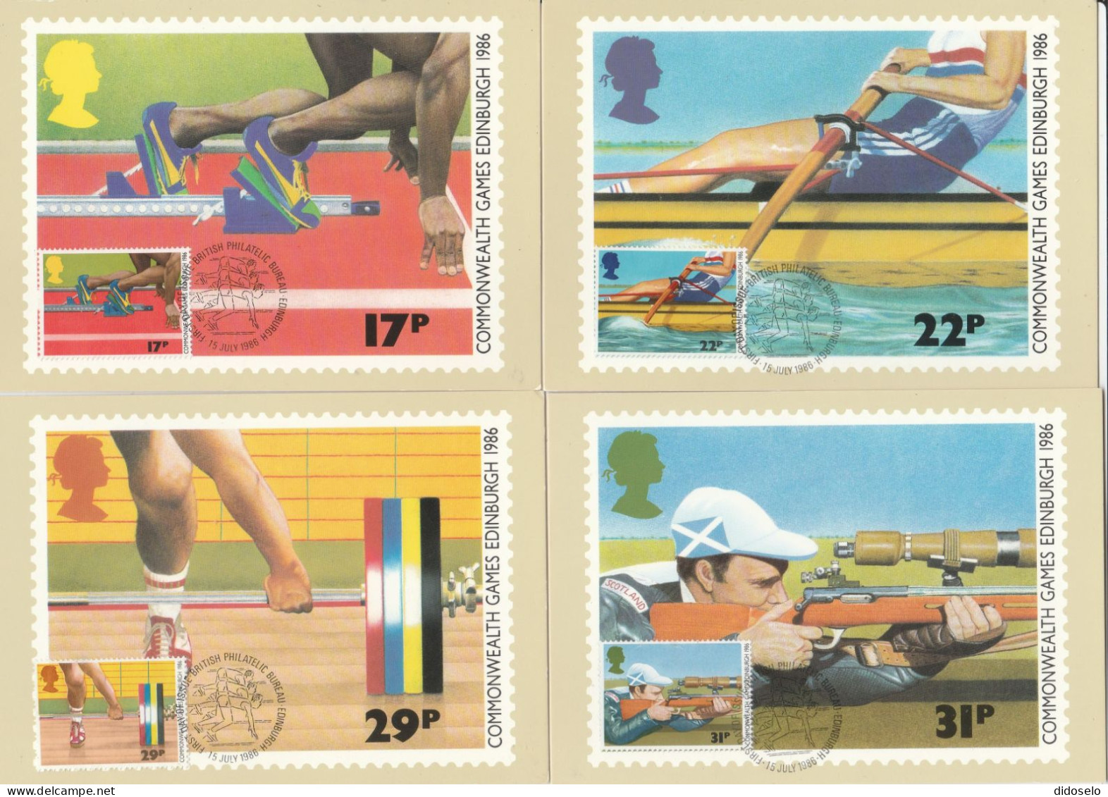 Great Britain - 1986 - Commonwealth Games - Set Of 4 MC - Maximumkaarten