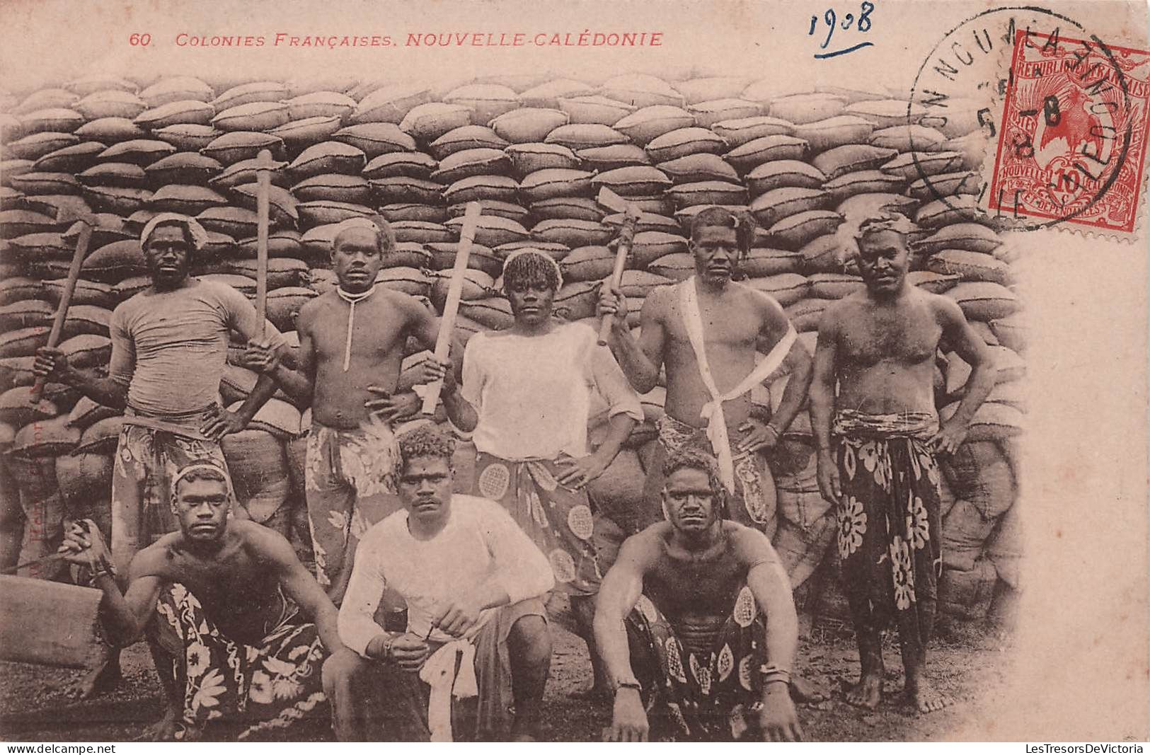Nouvelle Caledonie - Canaques - Obliteration Paquebot N°4 1908 - Carte Postale Ancienne - Nouvelle-Calédonie