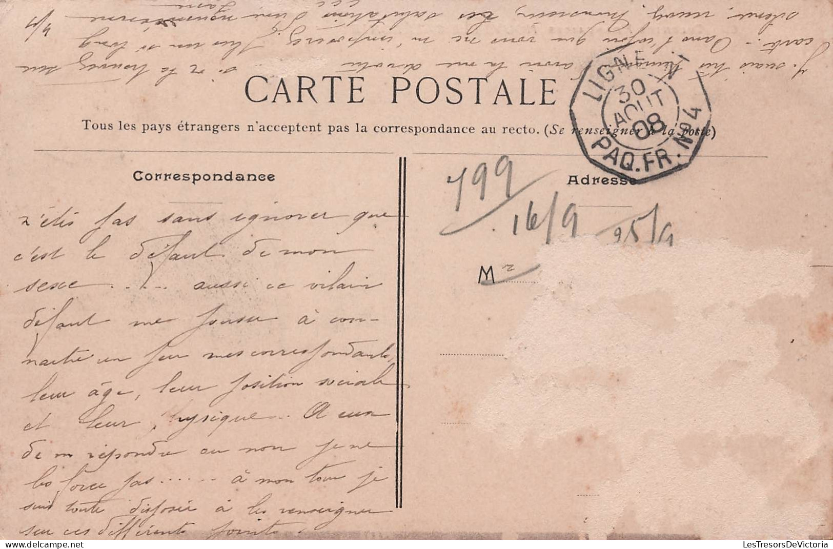 Nouvelle Caledonie - Canaques - Obliteration Paquebot N°4 1908 - Carte Postale Ancienne - Nieuw-Caledonië