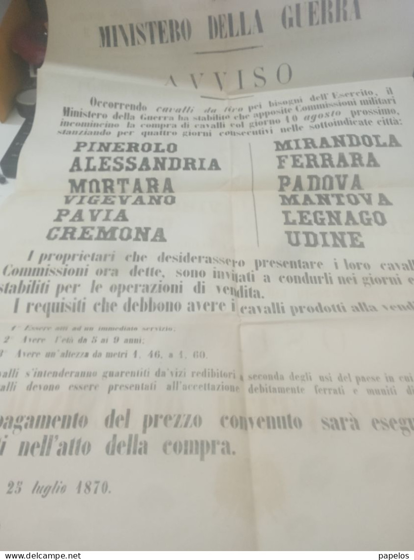 1870 FIRENZE MANIFESTO MINISTERO DELLA GUERRA - Documents