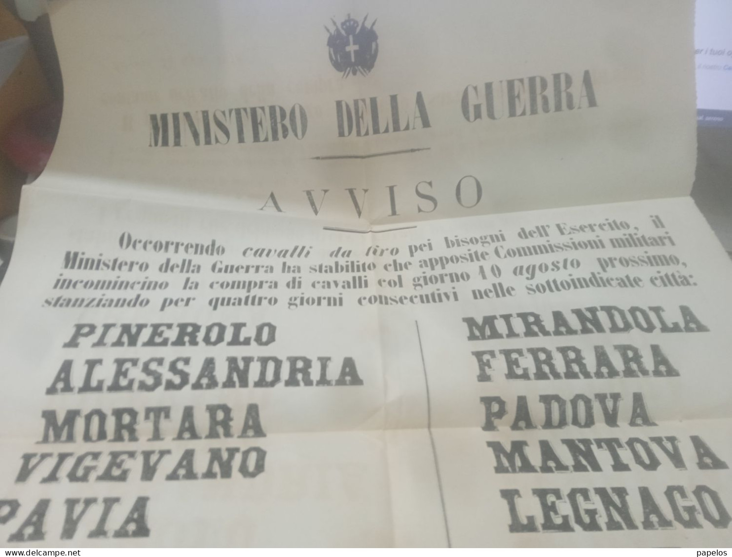 1870 FIRENZE MANIFESTO MINISTERO DELLA GUERRA - Documents