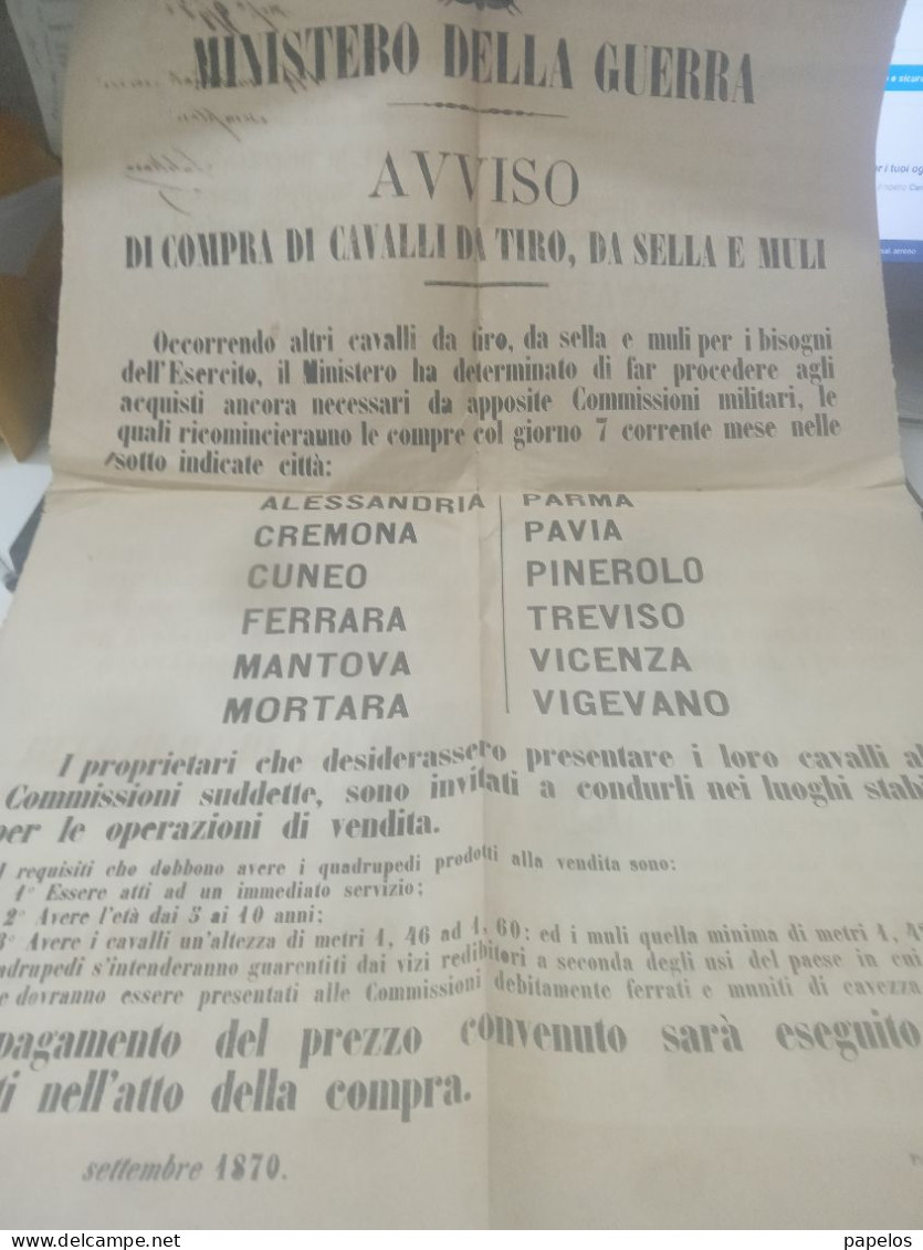 1870  MANIFESTO MINISTERO DELLA GUERRA - Documents