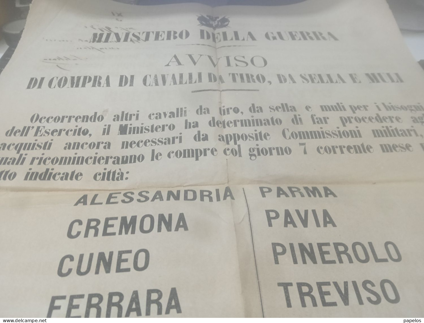 1870  MANIFESTO MINISTERO DELLA GUERRA - Documents