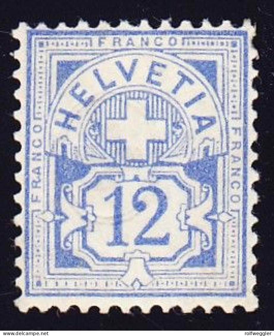 1882  12 Rp Grau/ultramarin, Weisses Papier, Breites Oval (WZ) Originalgummi. Postfrisch. - Neufs