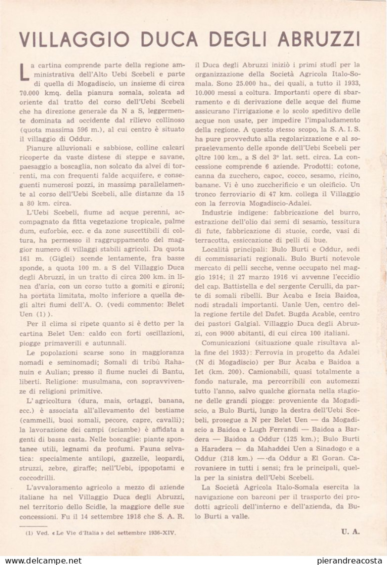 AOI. Villaggio Duca Degli Abruzzi - Carta 1936 - Mondo