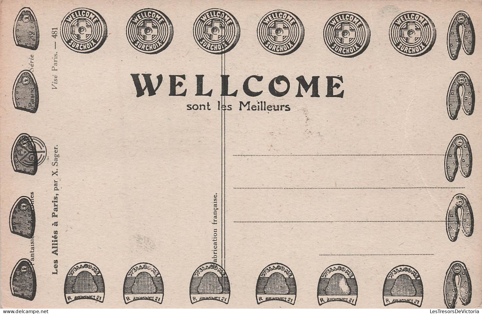 Illustrateur - Xavier Sager - Les Allies A Paris - Publicité Wellcome - Carte Postale Ancienne - Sager, Xavier