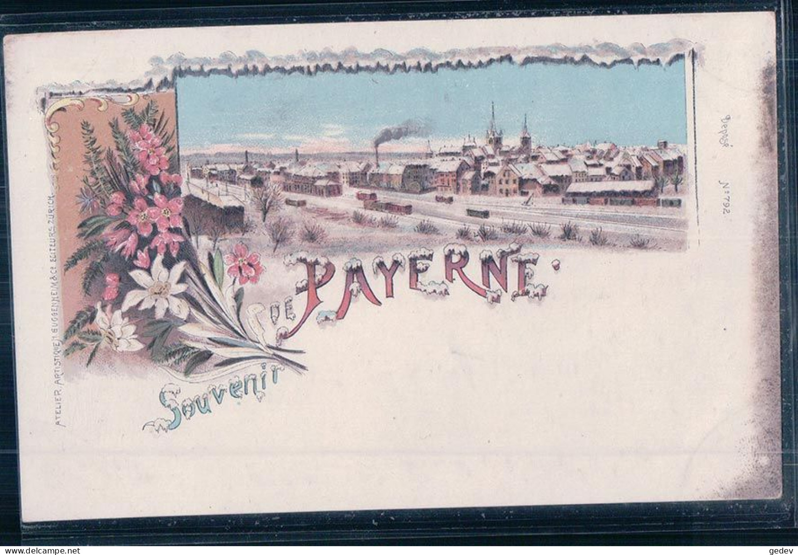Souvenir De Payerne VD Sous La Neige, Chemin De Fer, Gare Et Train, Litho (792) - Payerne