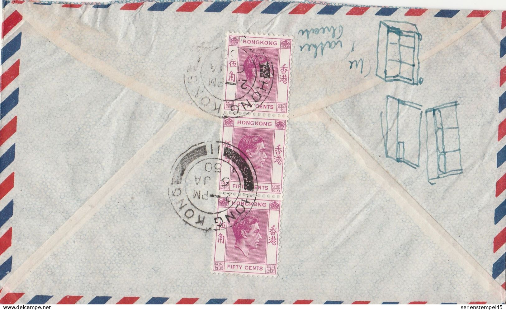 Hongkong Luftpostbrief Von Hongkong Nach Hamburg 1950 - Brieven En Documenten