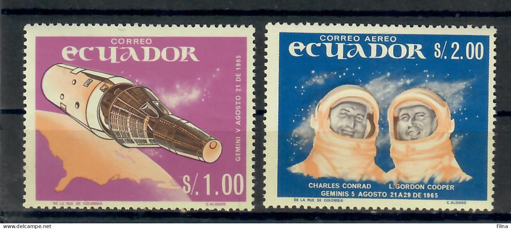 ECUADOR 1966 SPAZIO GEMINI 5 ASTRONAUTI - 2 VALORI 1.00 E 2.00 S - MNH/** - Mali (1959-...)