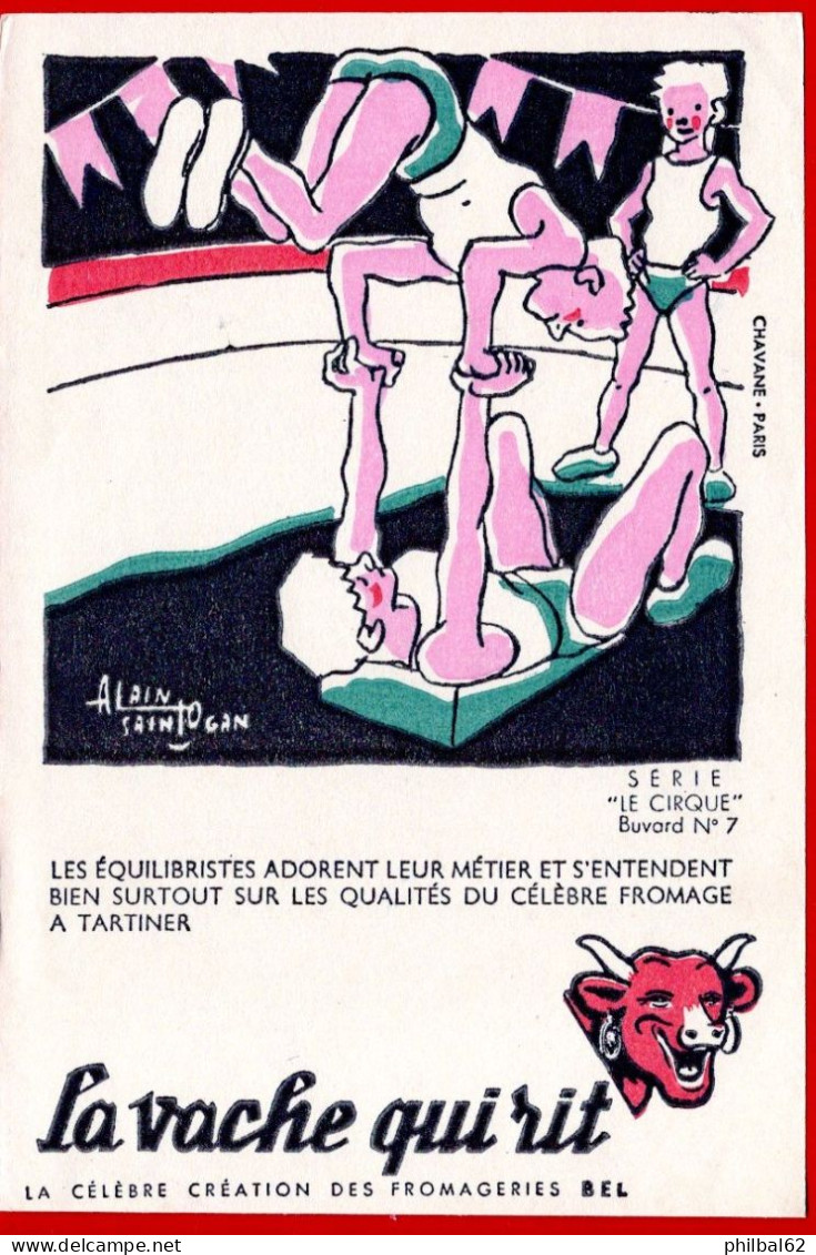 Buvard Vache Qui Rit. Série " Le Cirque " Dessins De Alain Saint Ogan. N° 7, Les équilibristes. - Dairy