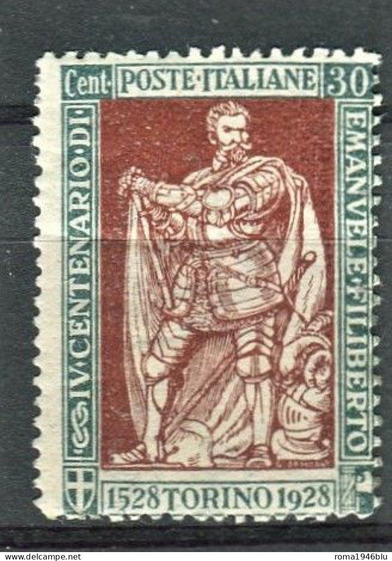 REGNO 1928 EMANUELE FILIBERTO 30 C. DENT. 13 3/4 ** MNH - Nuovi