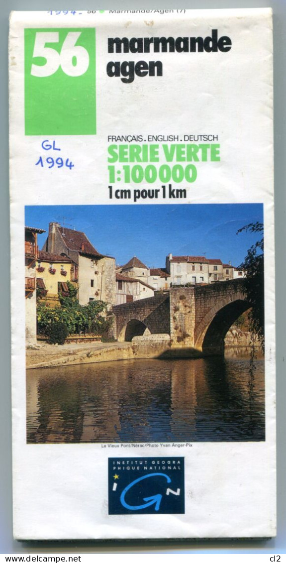 IGN - Série Verte - 1:100000 - N°56 - Marmande - Agen - 1994  édition 7 - Cartes Topographiques