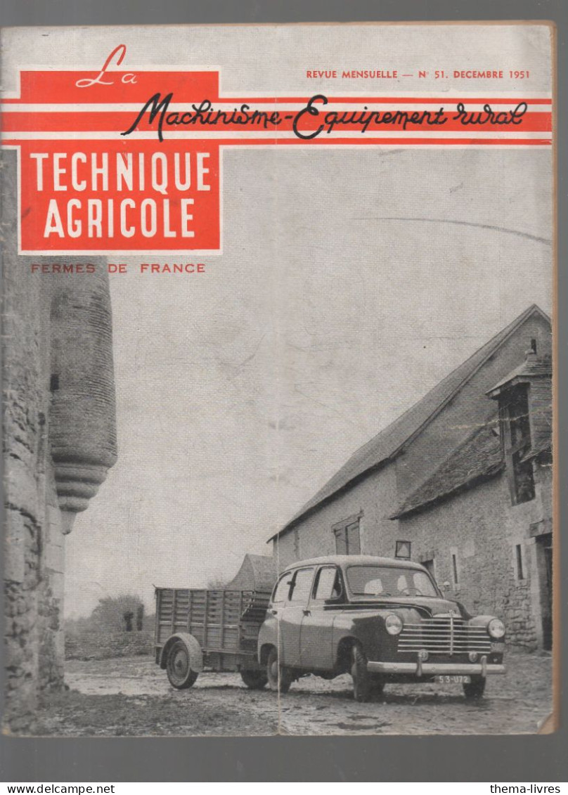 (machines Agricoles) Revue LA TECHNIQUE AGRICOLE  N°51 Decembre 1951   SIMCA VEDETTE     (CAT5192) - Jardinage