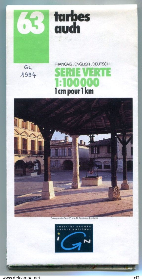 IGN - Série Verte - 1:100000 - N°63 - Tarbes - Auch - 1994  édition 5 - Cartes Topographiques