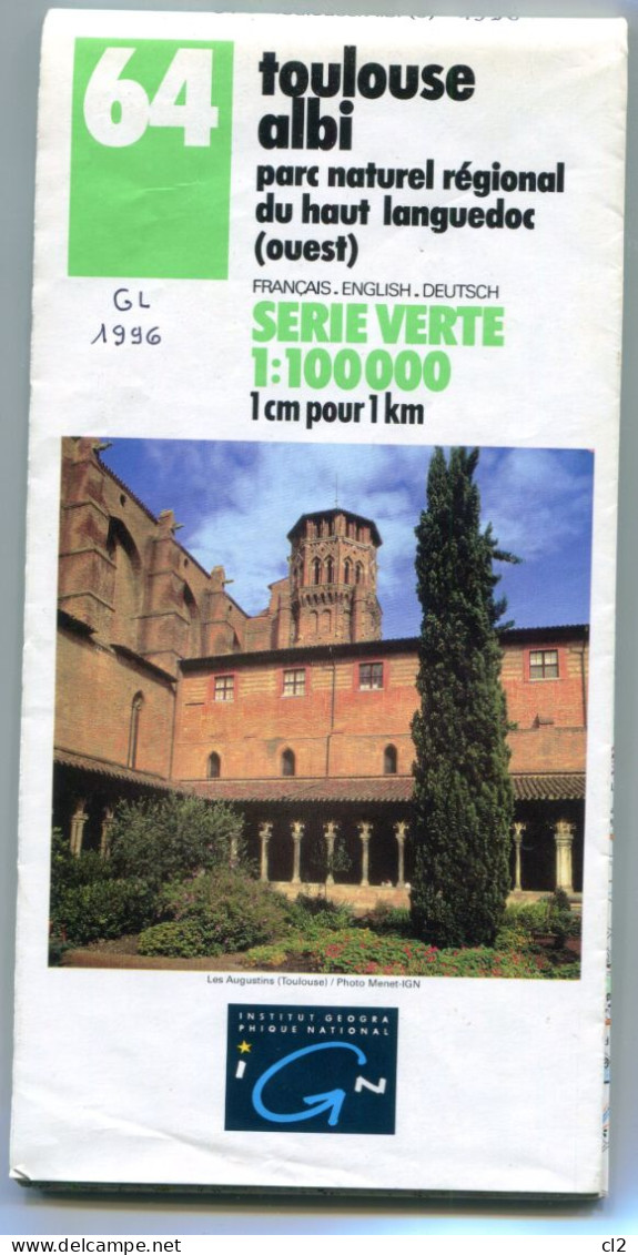 IGN - Série Verte - 1:100000 - N°64 - Toulouse - Albi - 1996  édition 9 - Cartes Topographiques