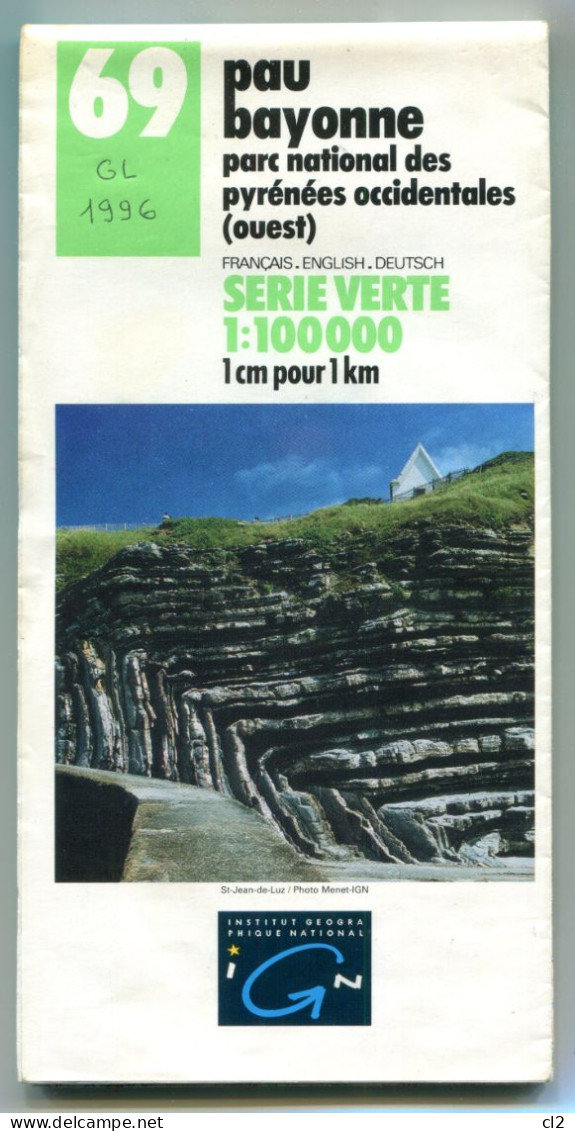 IGN - Série Verte - 1:100000 - N°69 - Pau - Bayonne - 1996  édition 8 - Cartes Topographiques