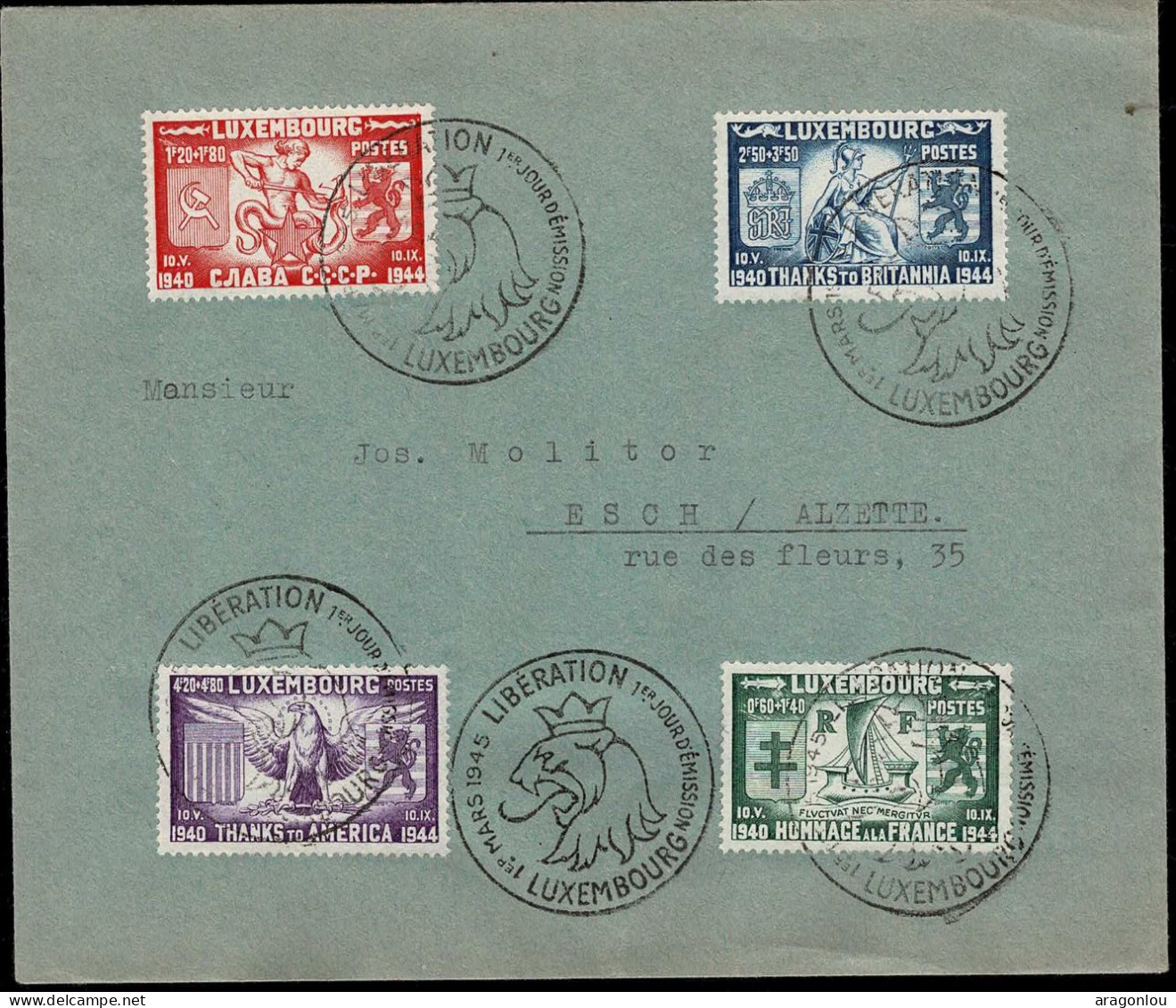 Luxembourg, Luxemburg 1945 Lettre Série Libération 2e Guèrre Mondiale Cachet Spécial - Occupation