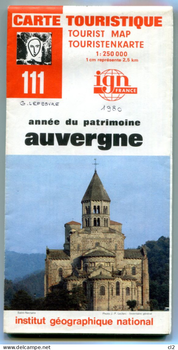 IGN - Carte Touristique - 1:250000 - N°111 -  Auvergne - 1980  édition 8 - Cartes Topographiques