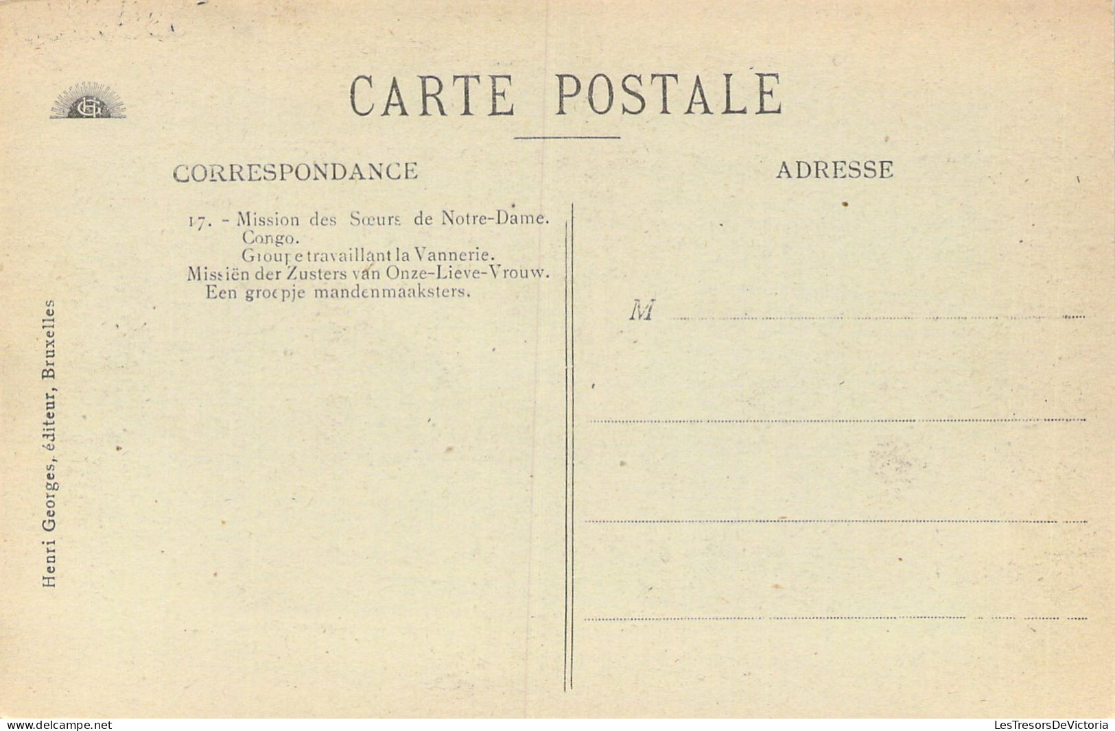 CONGO - Mission Des Soeurs De Notre Dame - Groupe Travaillant La Vannerie - Edit Henry Georges - Carte Postale Ancienne - Other & Unclassified