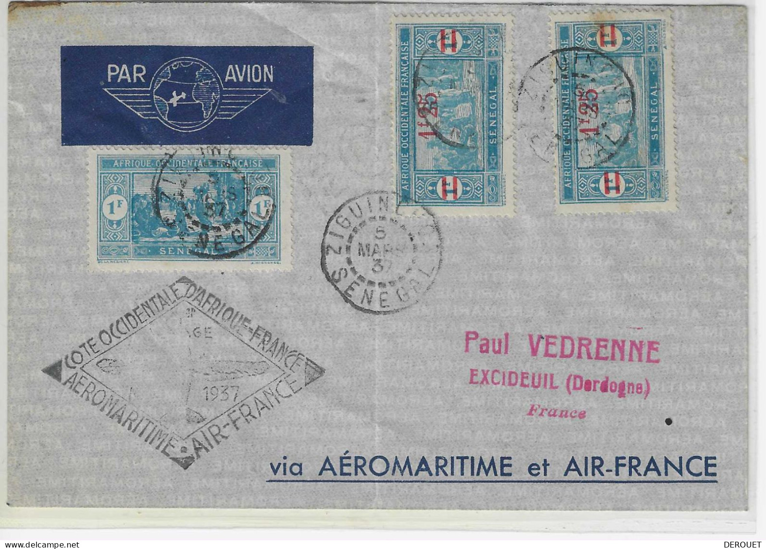 Aéromaritime : Cotonou Dakar - Ouverture Officielle Du 5 Au 7 Mars 1937 - 3° étape Conakry Dakar - Posta Aerea