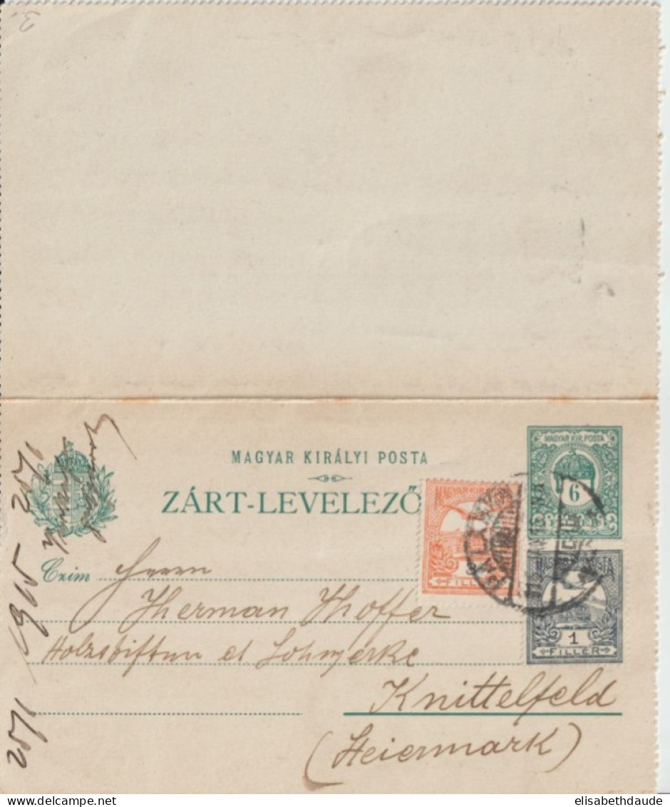 1915 - HONGRIE - CARTE-LETTRE ENTIER (TRICOLORE !) De PALAMKA => KNITTELFELD (STEIERMARK) - Ganzsachen