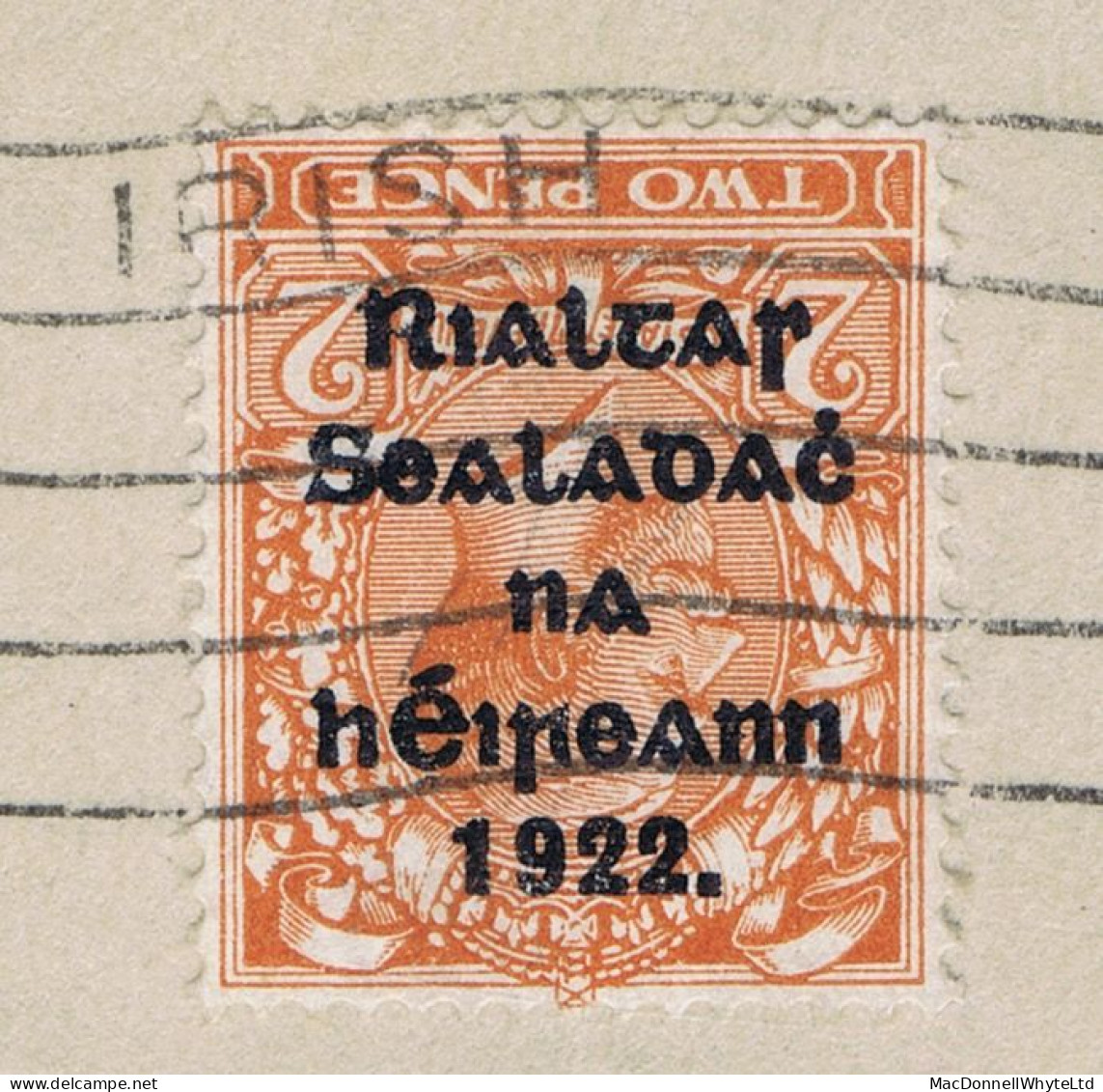 Ireland 1922 Thom Rialtas 5-line Overprint In Blue-black On 2d Die 2, Error "Overprint Inverted" Used On Piece - Usati