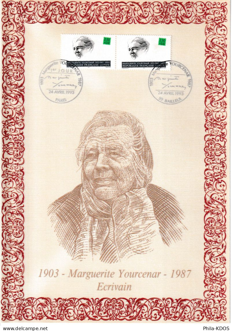 Rare (333/1350) " M. YOURCENAR " Sur Encart 1er Jour N°té / Soie  Edit° A.M.I.S. De 1993 2 X N°YT 2804 Parf état FDC - Ecrivains