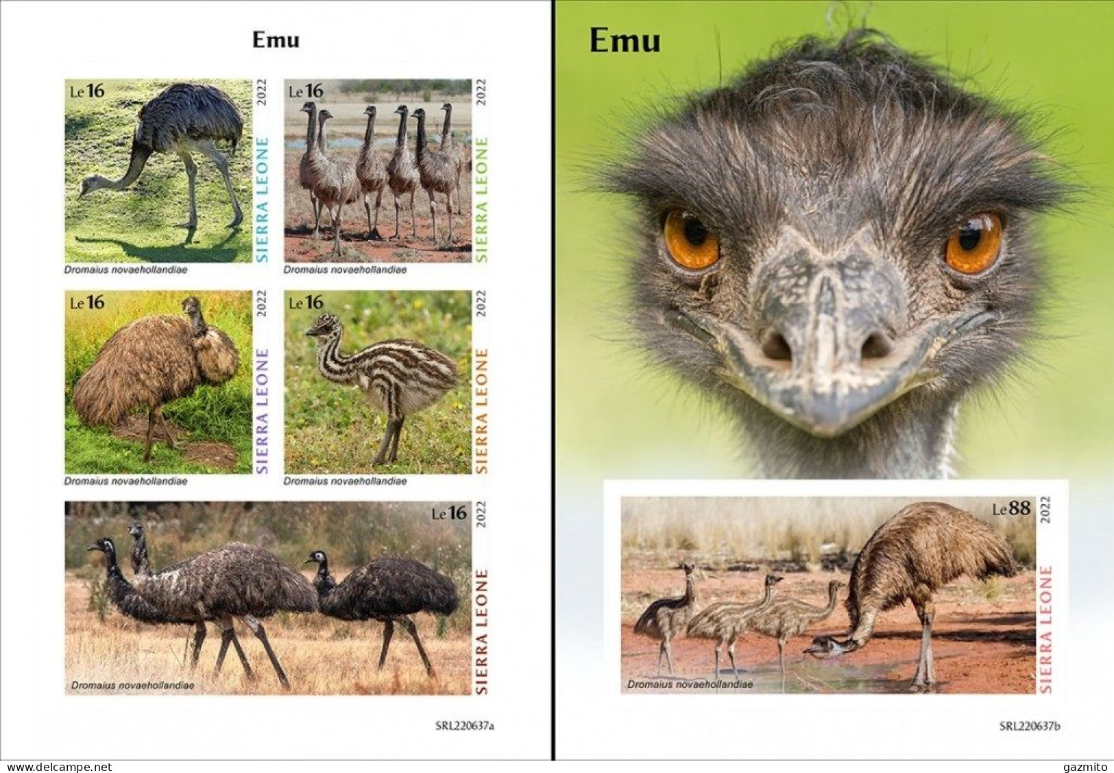 Sierra Leone 2022, Animals, Emu, 5val In BF+BF IMPERFORATED - Straussen- Und Laufvögel