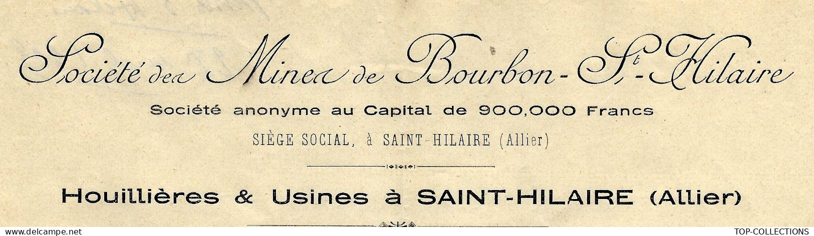 1905 ENTETE Sté Des Mines De Bourbon St Hilaire Houillères Et Usines à St Hilaire Alllier OFFRE DE CHARBON TARIFS - 1900 – 1949