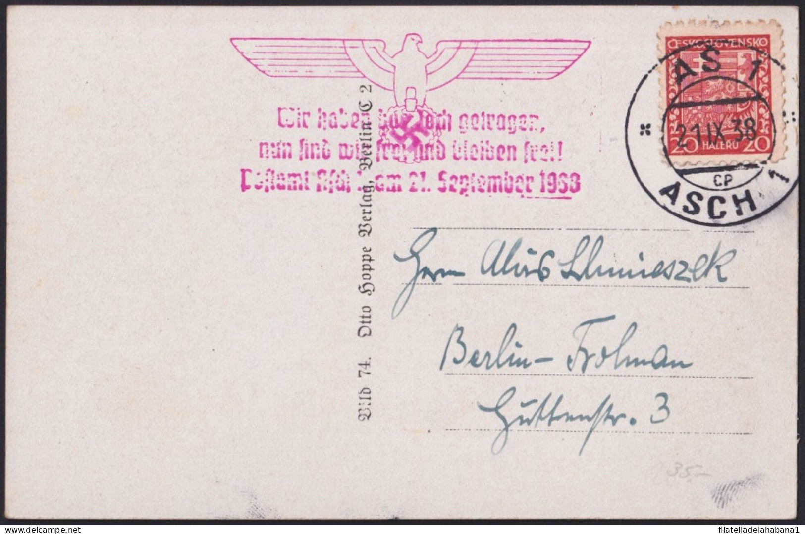 F-EX35362 CZECHOSLOVAKIA 1938 GERMANY OCCUPATION POSTMARK ASCH. - Cartas & Documentos