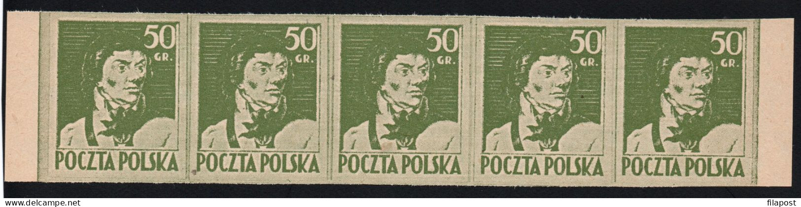 Poland 1944 /1978  Kosciuszko Offical Printing Strip Of 5 Stamps Based On Original Printing Forms Position 5-10 In Sheet - Other & Unclassified